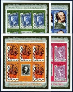Dominica 608-611 sheets, MNH. Mi 615-618C klb. Sir Rowland Hill, 1979. Stamps.