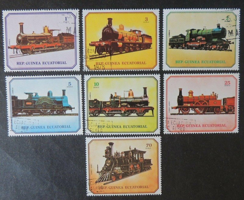 Equatorial Guinea 1978 locomotives railiways trains transport 7v VFU