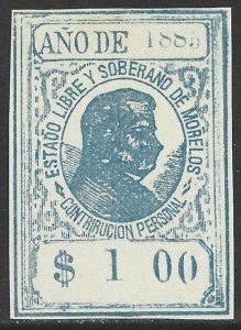 Mexico Revenue 1885 State Issues Morelos $1,00 Blue #M314 VF. CV $3.00.-