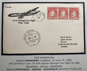 1966 Longport Ireland Midnight Sun Flight Airmail PC Cover To Stockholm Sweden B