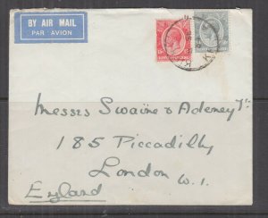 KENYA & UGANDA, 1934 Airmail cover, KGV 10c. & 50c., KAPINI to GB.