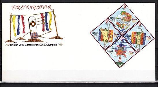 Bhutan, Scott cat. 1432 A-D. Beijing Summer Olympics issue. First day cover. 