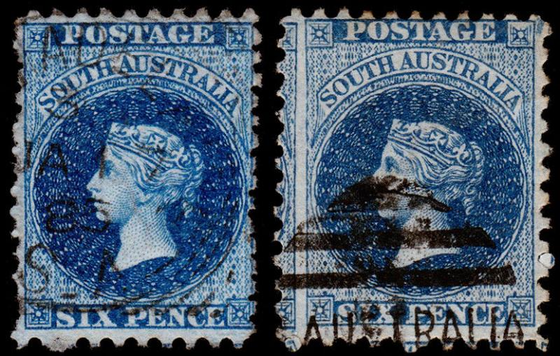 South Australia Scott 69, 69d (1876) Used  F, CV $30.00 M