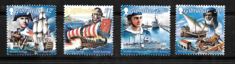 GIBRALTAR MNH SET SC#798-801 MARITIME HERITAGE SCV$8.15 NICE SET