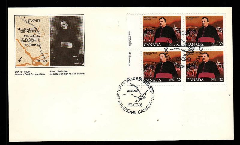 Canada-Sc#998-stamps on FDC-LL plate block-Antoine Labelle-1983-