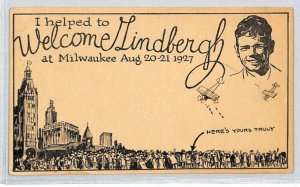 USA AVIATION Postcard *CHARLES LINDBERGH* Milwaukee Welcome 1927 Unused XZ19