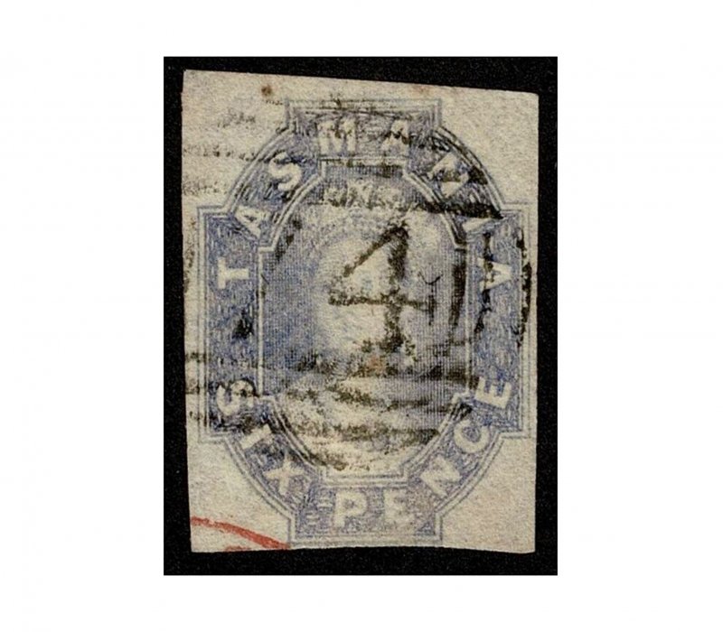 TASMANIA SC#14 XF USED 4 MARGINS NUMERAL CANCEL CERTIFIED.