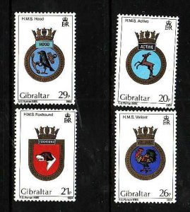 Gibraltar-Sc#465-8-unused NH set-Royal Naval Ships-Crests-1984-