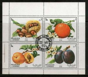 Sharjah - UAE 1972 Fruits & Flowers Flora Plant Sheetlet Cancelled # 8113