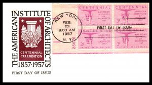 US 1089 Architects Plate Block Unknown U/A FDC