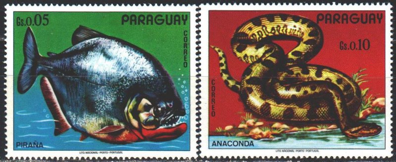 Paraguay. 1975. 2664-65 from the series. Anaconda snake, piranha fish. MNH.