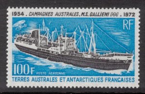 FRENCH ANTARCTIC 1973 MS Gallieni; Scott C28, Yvert 29; MNH