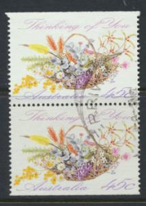 Australia SG 1318  Used pair- Greetings - Flowers top /bottom imperf