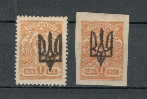 UKRAINE - MNH PERFORATED + IMPERFORATED STAMP, 1 kop - OVERPRINT - VARIETY-1918. 