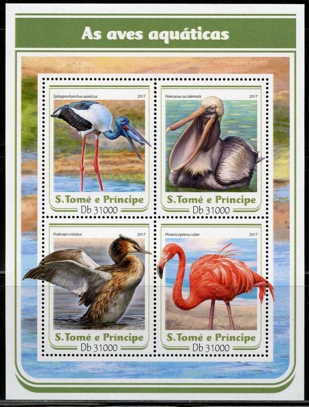 SAO  TOME 2017  AQUATIC BIRDS SHEET MINT NH