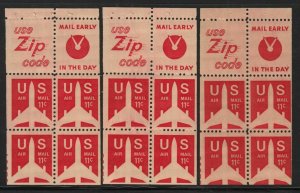1971 AIRMAIL panes Sc C78a carmine 11c MNH part plate numbers