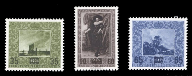 Liechtenstein #281-283 Cat$30, 1954 Surcharges, set of three, never hinged