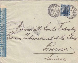 1917, BP 780, Alexandria, Egypt to Bern, Censored, See Remark (C3558)