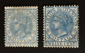 MALAYA Straits Settlements 1867 QV 12c CC Varieties Mint SG#15 & 15a M3169a