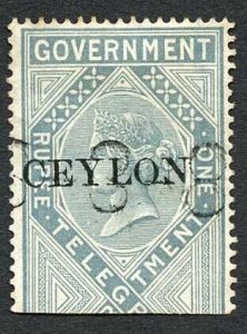 Ceylon Telegraph SGT4 1r India opt Ceylon with a Date cancel Cat 15