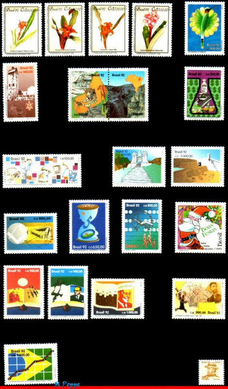 BRAZIL 1992 ALL STAMPS ISSUED, FULL YEAR, SCOTT 2347 ~ 2397 SV $ 36.30, ALL MNH