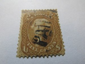 US Stamps Sc. #67a-Used 1861, 5¢ Jefferson.Scarce Brown Yellow. SCV $1,100.00,