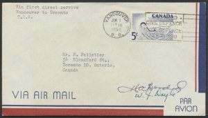 1957 Pilot Signed Flight Cover Vancouver BC to Toronto AAMC #5703 1st TCA Direct