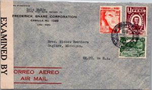 SCHALLSTAMPS PERU 1940-45 POSTAL HISTORY WWII AIRMAIL CENSORED COVER ADDR USA