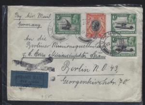 KENYA.UGANDA, TANGANYIKA (P0302B) 1937 KGV 5C+20C+1/-X2  LUPEMBE TO GERMANY 