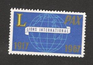 MINT POSTER STAMP - LIONS INTERNATIONAL - PAX - 1967.