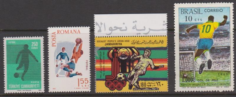 Soccer Stamps x 4 Mint Turkey, Romania, Brazil, Etc.