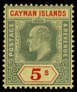 CAYMAN ISLANDS EDVII SG32, 5s green & red/yellow, LH MINT. Cat £42.