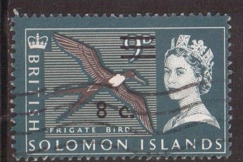 Solomon Islands  #156   used  1966  surcharges  8c on 9p Upright watermark