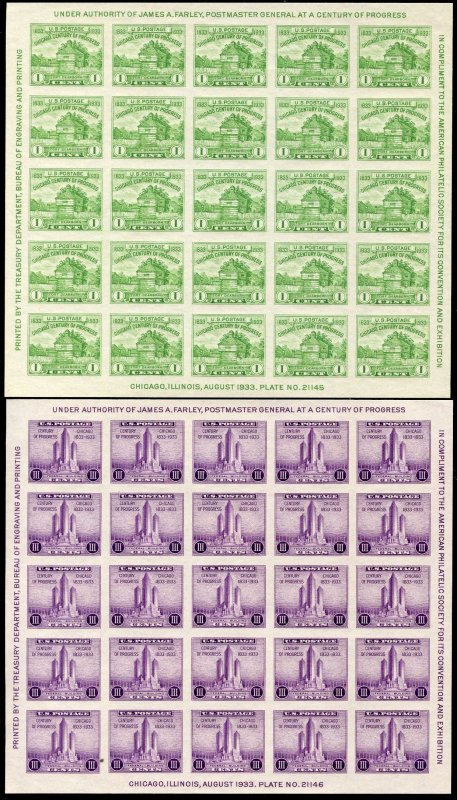 1935 FARLEY IMPERFORATE SHEETS OF 25 MINT, NH #730-31