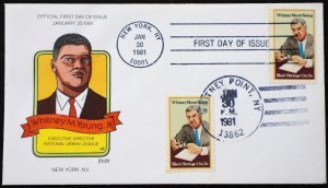 U.S. Used #1875 15c Whitney Young 1981 Collins First Day Cover. Pristine!