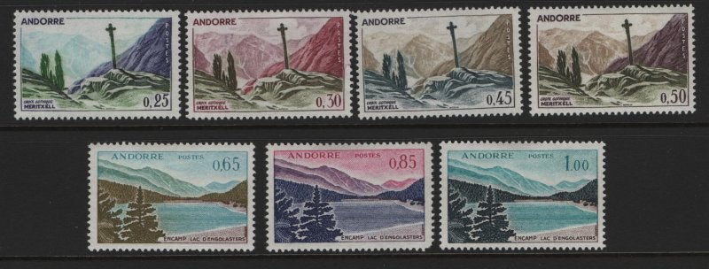 ANDORRA, 147-153, (7)SET, HINGED, 1961, GOTHIC CROSS, ENGOLASTERS LAKE