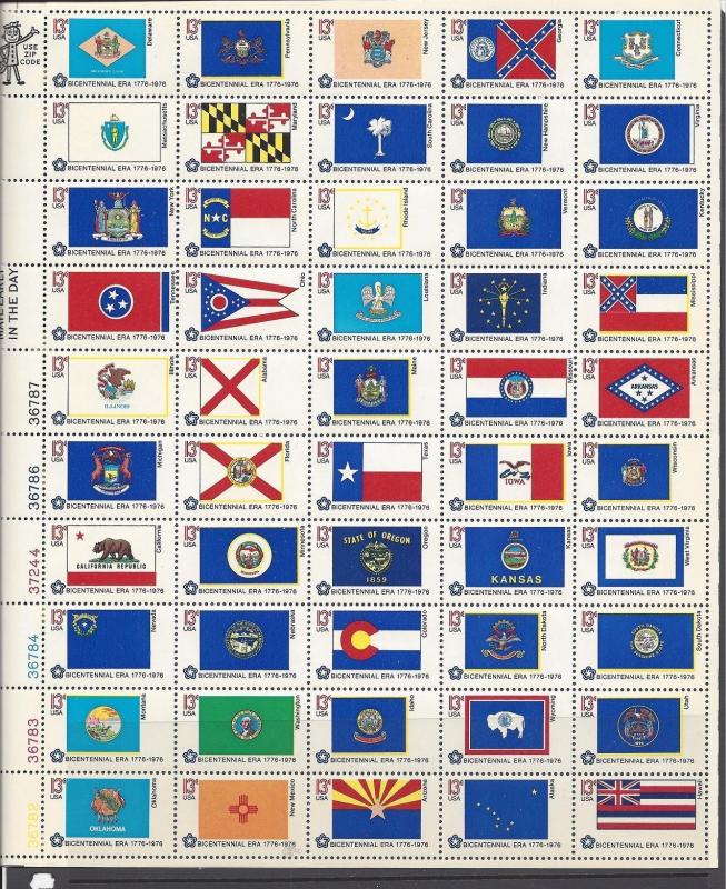 US Scott # 1632 - 1682 13c 1976 US Bicentennial State Flags Mint Sheet 