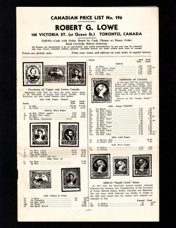 Canada  Vintage Dealers Price List