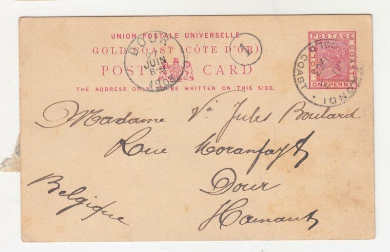 GOLD COAST, POSTAL CARD, 1903 QV 1d., SEKONDI cds. to Belgium.