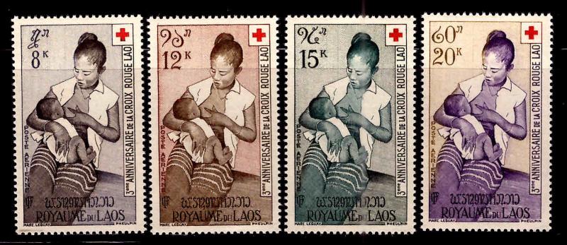 LAOS Scott C31-C34 Red Cross Airmail set Dry Tropical Gum