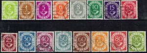 Germany 1951,Sc.#670-685 used, Digits with Posthorn, complete set