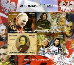 Malagasy 2012 CHOPIN Pope John Paul II-Copernicus Sheet Perforated Mint (NH)