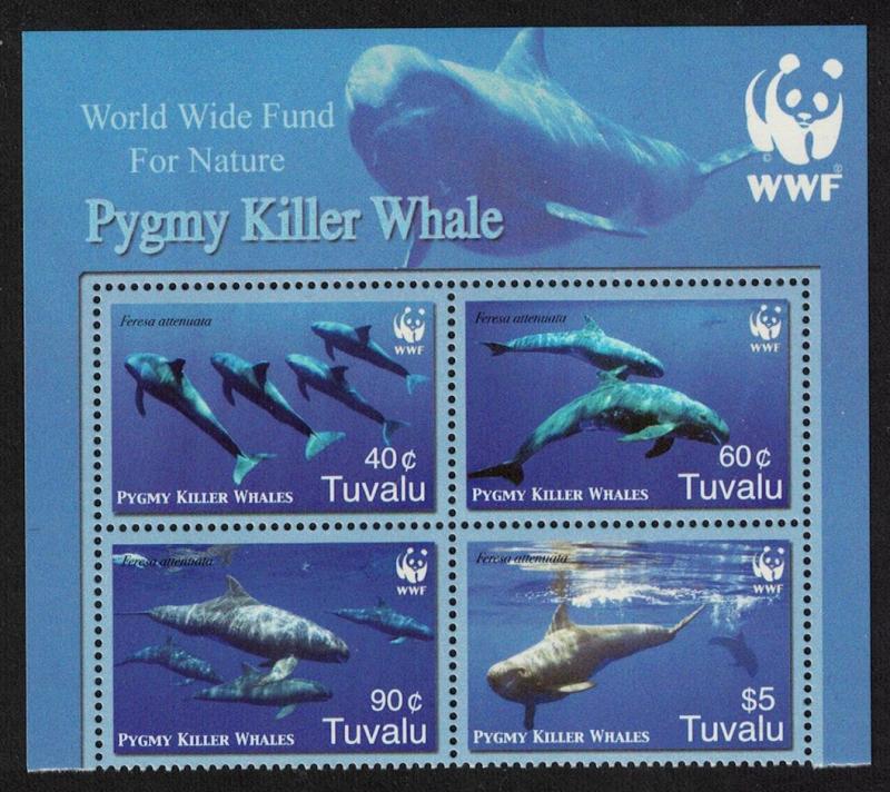 Tuvalu WWF Pygmy Killer Whale Block of 4 WWF Logo light background 2006 MNH