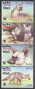 Eretria #350 a-d MNH strip of 4, WWF Proteles cristata (type of Hyena)