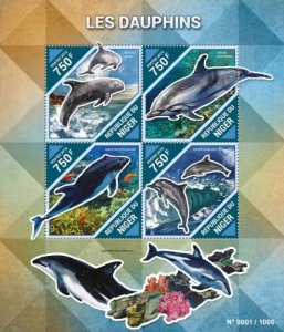 Niger MNH S/S Dolphins Marine Life 2015 4 Stamps