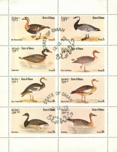 RK5-0041 OMAN  CTO SHEET OF 8 BIRDS HINGED  BIN $4.00