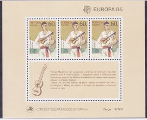 Madeira 101a MNH 1985 Man Playing Guitar EUROPA Souvenir Sheet of 3 Very Fine