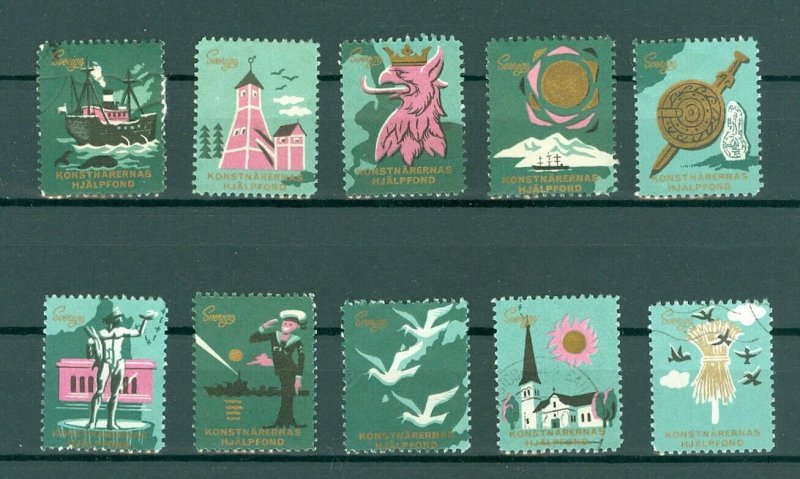 Sweden. Poster Stamp. Lot 10 Diff. 1960-70is. Swedish Artist's Aid Fund.