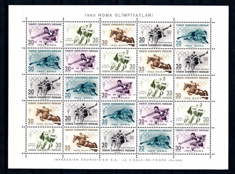 [46761] Turkey 1960 Olympic games Rome Basketball Wrestling Football MNH Sheet