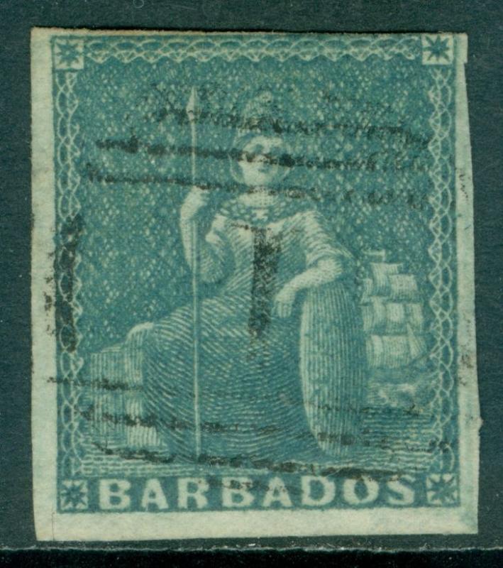 Barbados: 1852-55. Stanley Gibbons #4a Grau Slate. VF, Verwendet. Scarce. Cat £